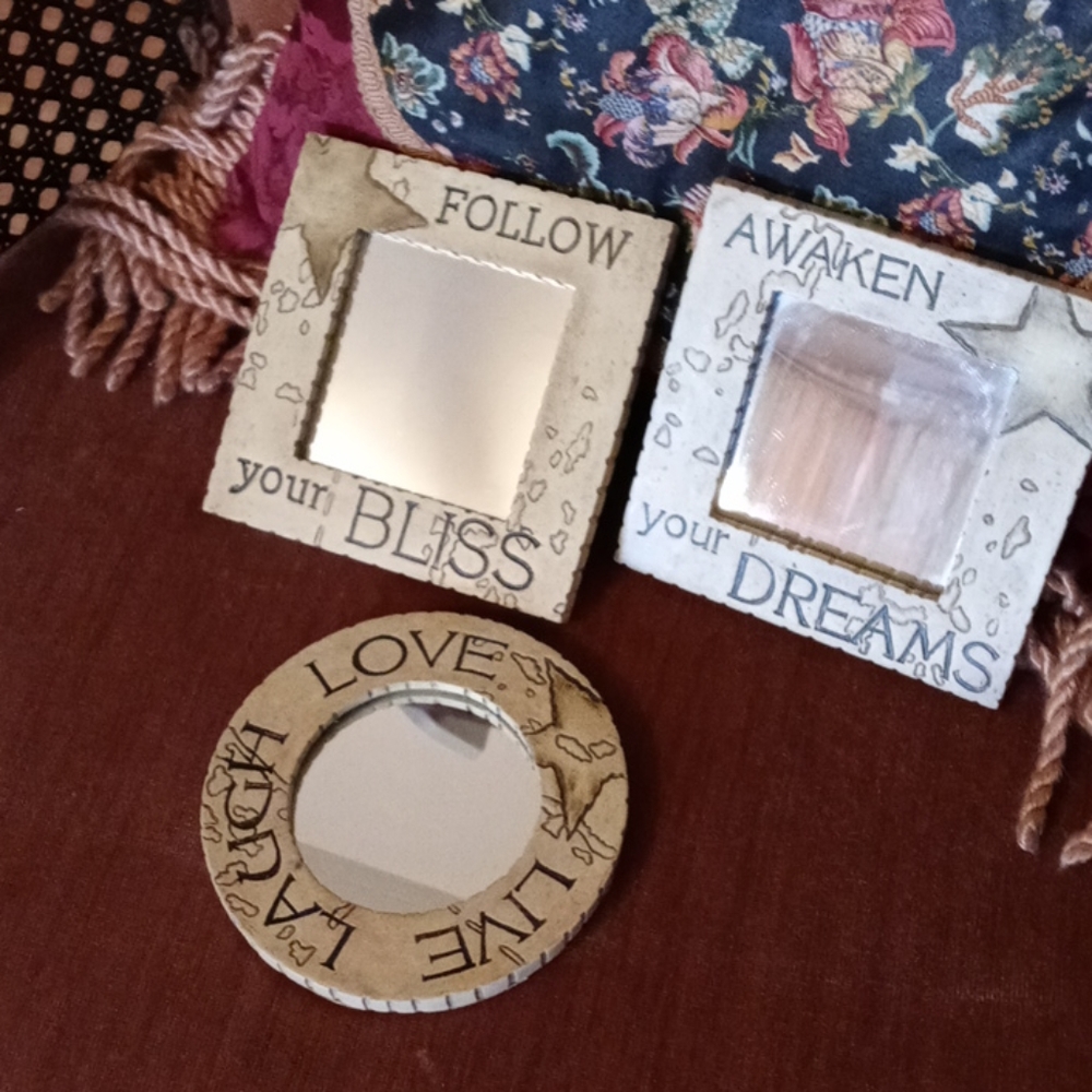 Set of 3 Stone Tile Framed Mirrors w Inspiration